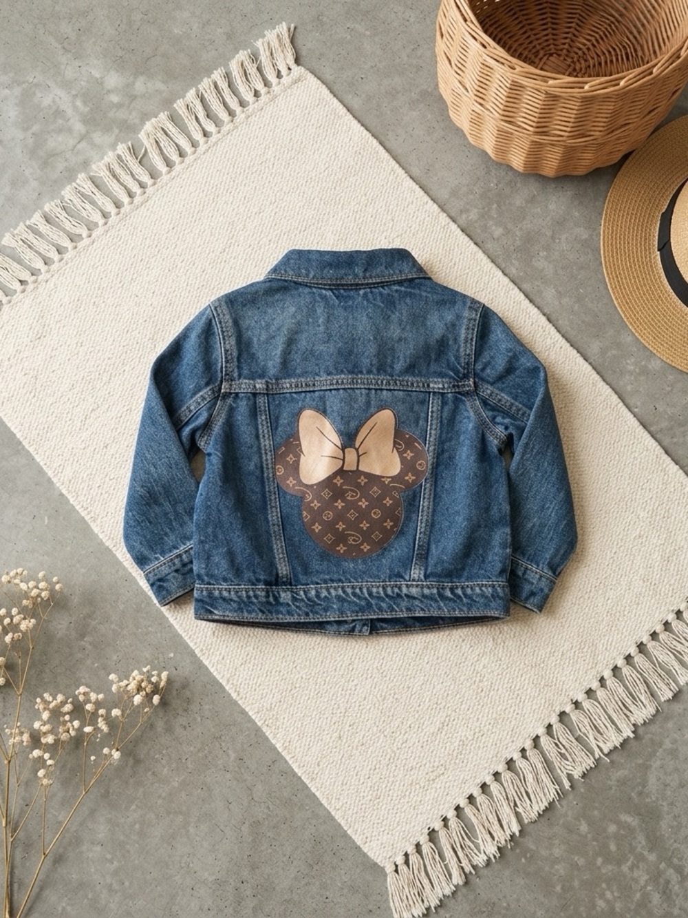 Old Navy Blue Denim Kids Jacket with Brown Patch and Gold Bow